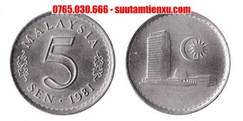 Xu Malaysia 5 sen xưa 16,2mm