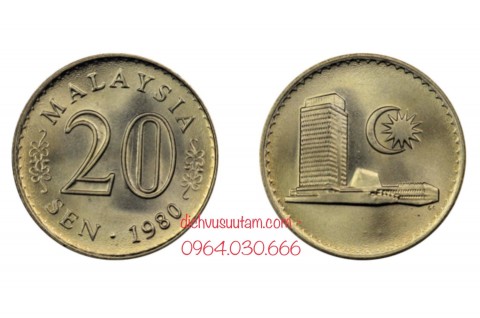 Đồng xu Malaysia 20 sen thời xưa 23.5mm