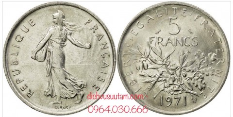 Xu Cộng hòa Pháp 5 francs 29mm