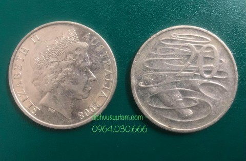Xu Úc 20 cent Nữ hoàng Elizabeth II 28.52mm
