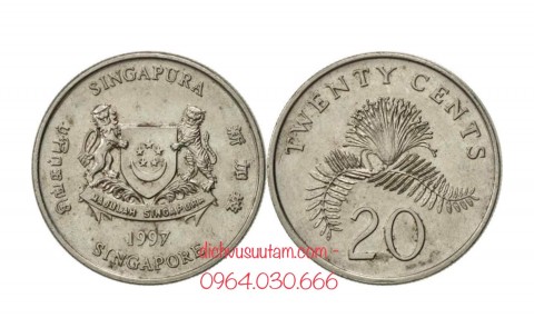 Đồng xu Singapore 20 cents phiên bản cũ 21.36mm