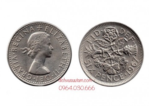 Đồng xu Anh 6 pence Anh 16.3mm, top 10 đồng xu may mắn nhất thế giới