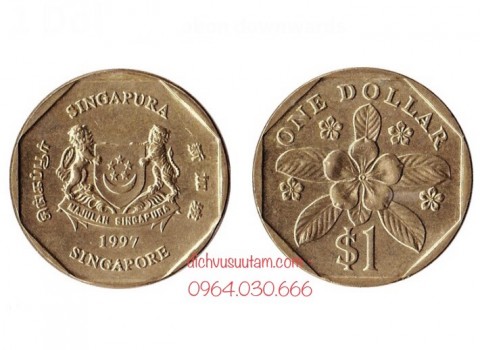 Đồng xu Singapore 1 dollar 22.4mm, top 10 đồng xu may mắn nhất thế giới