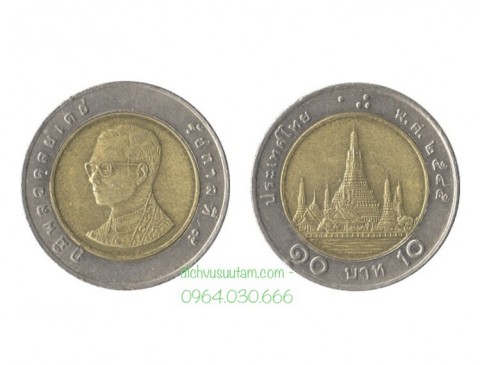Đồng xu Thái Lan 10 baht 2 thành phần 26mm