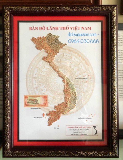 [Bản đồ VN] 500 đồng con cọp 1972, xé dán thủ công bản đồ Việt Nam