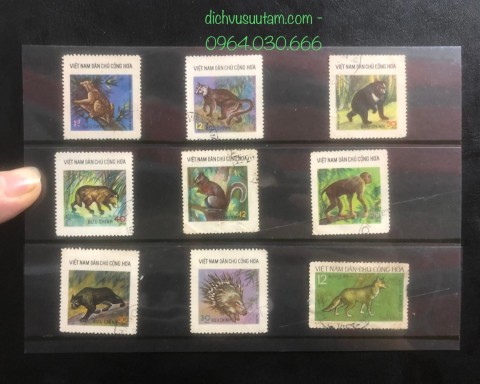 Bìa tem Việt Nam Dân Chủ Cộng Hòa chủ đề động vật trên cạn 9 con tem khác nhau