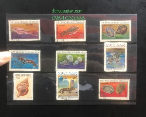 Bìa tem Việt Nam Dân Chủ Cộng Hòa chủ đề động vật dưới nước 9 con tem khác nhau