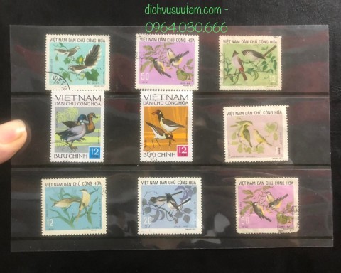 Bìa tem Việt Nam Dân Chủ Cộng Hòa chủ đề các loài chim 9 tem khác nhau