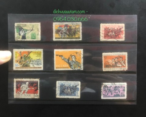 Bìa tem Việt Nam Dân Chủ Cộng Hòa chủ đề chiến tranh 9 tem khác nhau