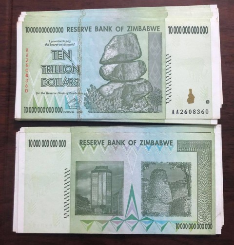 Tiền lạm phát Zimbabwe 10 ngàn tỷ Dollars