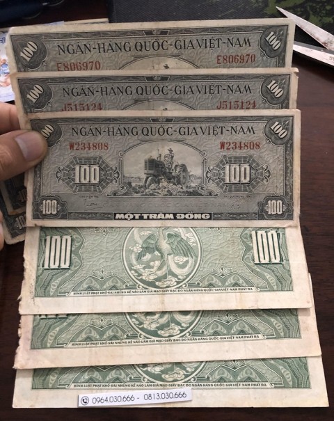 [Bộ VNCH 1955 lần 1] Tờ 100 đồng máy cày 1955