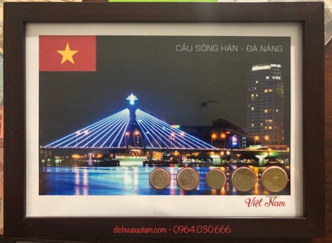 Tranh ghép xu Cầu Sông Hàn - Đà Nẵng, trưng bày, deco biếu tặng độc
