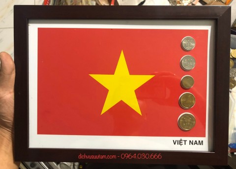 Tranh quốc kỳ VIệt Nam ghép xu, trưng bày deco độc lạ