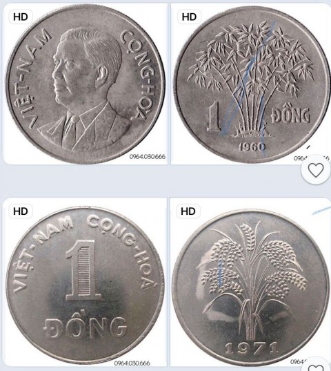 [Xu VNCH] cặp xu 1 đồng cây lúa 1960 và 1971