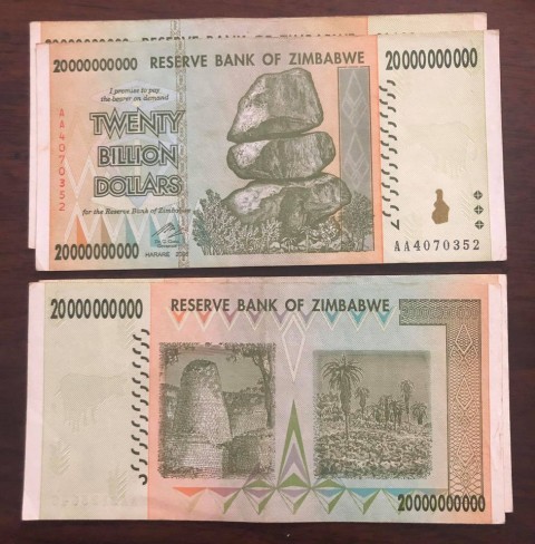 Tiền lạm phát Zimbabwe 20 tỷ Dollars