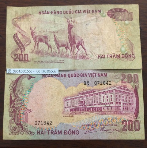 [Bộ thú 1972] Tờ 200 đồng 1972 con Nai Việt Nam Cộng Hòa