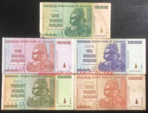 Bộ 5 tờ tiền tỷ lạm phát của Zimbabwe