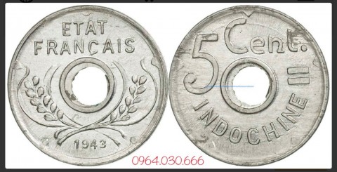 [Xu Đông Dương] 5 cent Đông Dương trắng 1943
