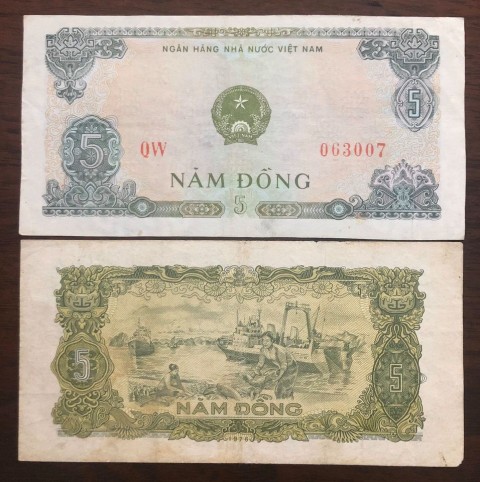 [Bộ 1976] Tờ 5 đồng 1976 bến cảng cá Sài Gòn