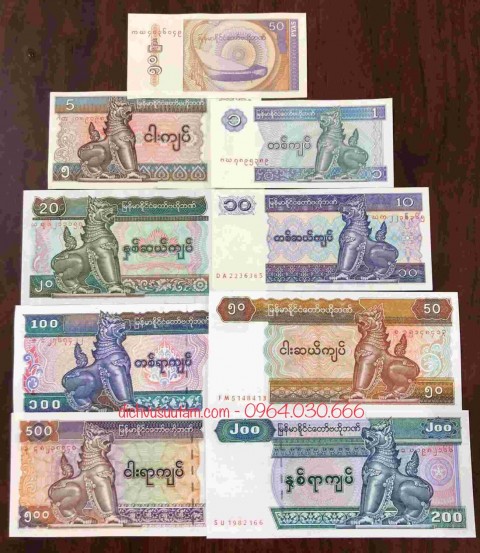 Bộ 9 tờ tiền con Lân Myanmar