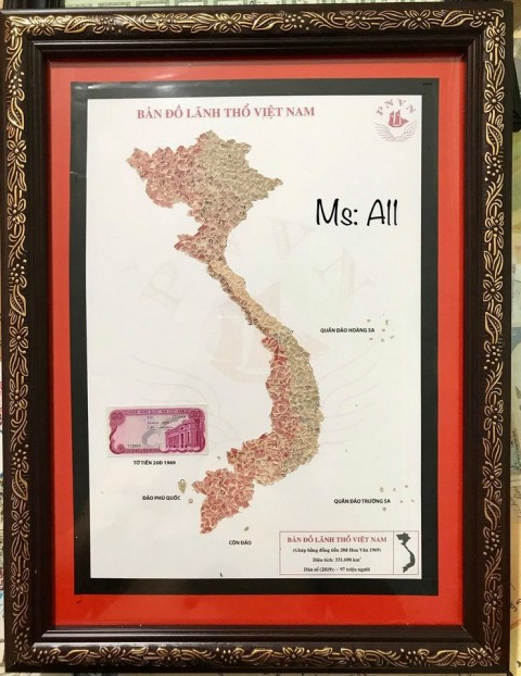 [BẢN ĐỒ VN] 20 đồng hoa văn VNCH,  xé dán thủ công bản đồ Việt Nam