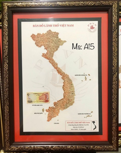 [BẢN ĐỒ VN] 500 đồng hoa văn VNCH, xé dán thủ công bản đồ Việt Nam