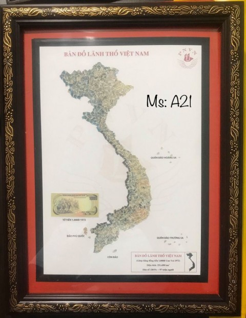 [Bản đồ VN] 1000 đồng con voi 1972, xé dán thủ công bản đồ Việt Nam