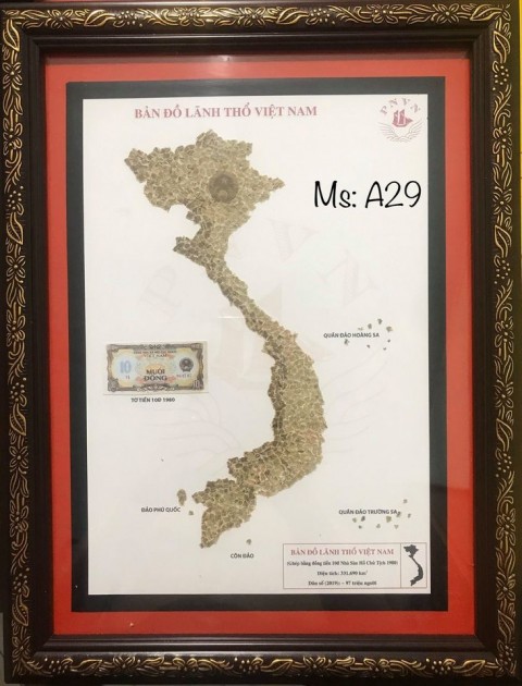 [Bản đồ VN] 10 đồng nhà sàn Hồ Chủ Tịch 1980, xé dán thủ công bản đồ Việt Nam