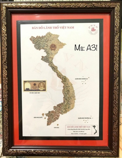 [Bản đồ VN] 100 đồng Vịnh Hạ Long 1981, xé dán thủ công bản đồ Việt Nam