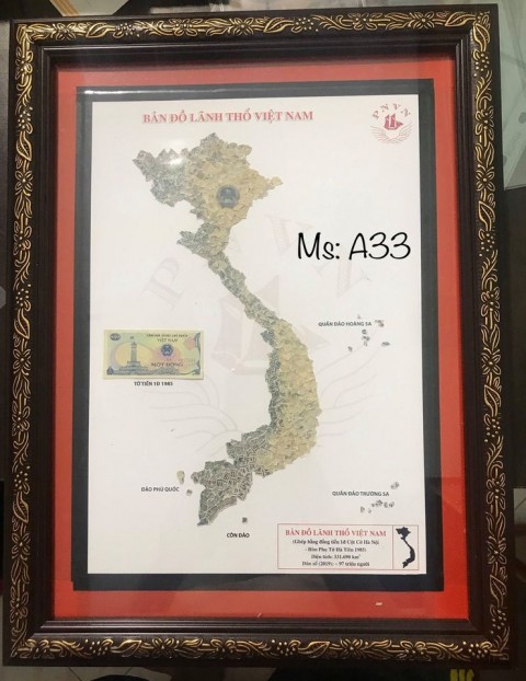[Bản đồ VN] 1 đồng cột cờ Hà Nội 1985, xé dán thủ công bản đồ Việt Nam