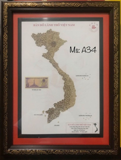 [Bản đồ VN] 2 đồng cột cờ Hà Nội - bến cảng xi măng Hà Tiên 1985, xé dán thủ công bản đồ Việt Nam
