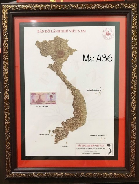 [Bản đồ VN] 10 đồng đền Ngọc Sơn - Hà Nội 1985, xé dán thủ công bản đồ Việt Nam