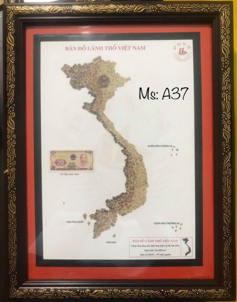 [Bản đồ VN] 20 đồng chùa Một Cột - Hà Nội 1985, xé dán thủ công bản đồ Việt Nam