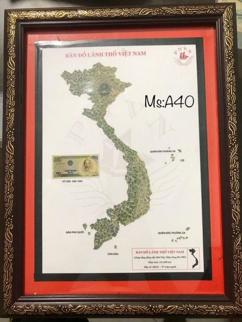 [Bản đồ VN] 50 đồng thủy điện sông Đà 1985, xé dán thủ công bản đồ Việt Nam