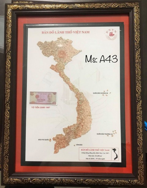 [Bản đồ VN] 200 đồng máy cày 1987, xé dán thủ công bản đồ Việt Nam