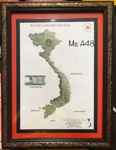 [Bản đồ VN] 50000 đồng bến cảng Nhà Rồng TP.HCM 1994, xé dán thủ công bản đồ Việt Nam