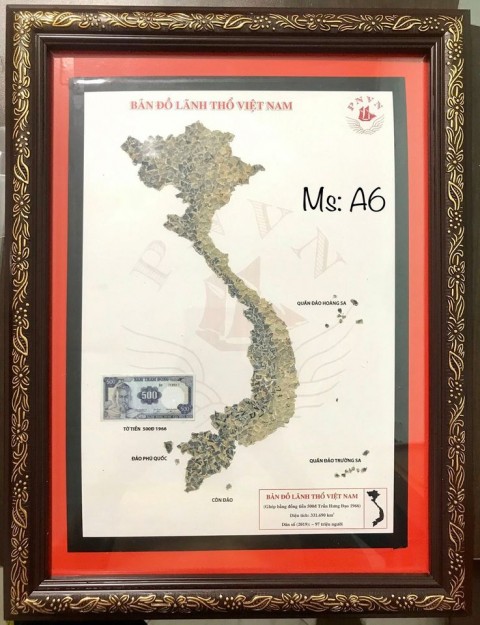 [BẢN ĐỒ VN] 500 đồng cụ Trần Hưng Đạo 1966 VNCH xé dán thủ công bản đồ Việt Nam