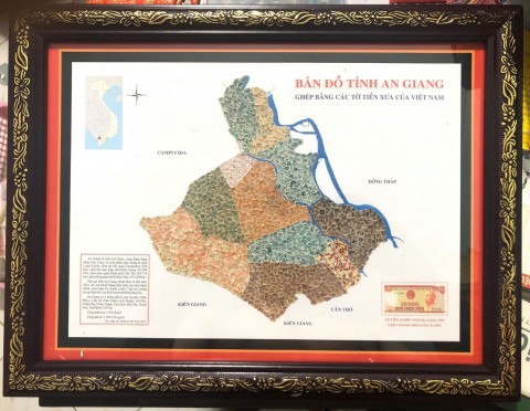Bản đồ Tỉnh An Giang xé dán thủ công từ tiền xưa