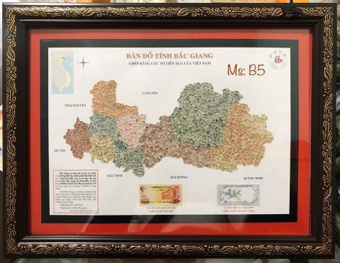 Bản đồ Tỉnh Bắc Giang xé dán thủ công từ tiền xưa