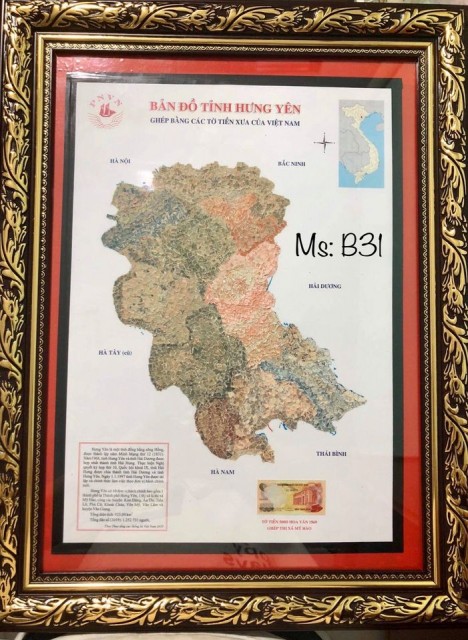 Bản đồ tỉnh Hưng Yên xé dán thủ công