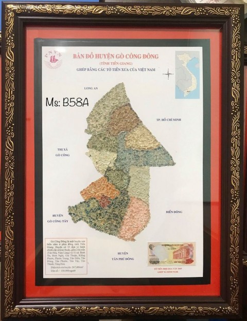 Bản đồ huyện Gò Công Đông, tỉnh Tiền Giang xé dán thủ công