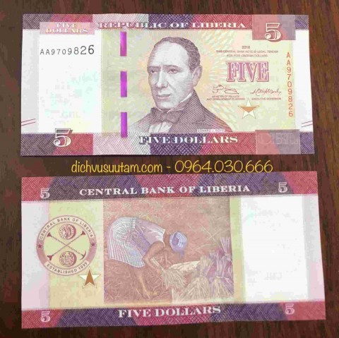 Tiền Liberia 5 Dollars phiên bản mới