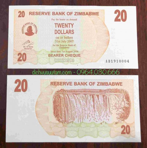 Tiền Zimbabwe 20 Dollars 2007