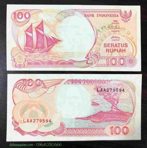 Tiền Indonesia Thuận Buồm Xuôi Gió 100 Rupiah 1992