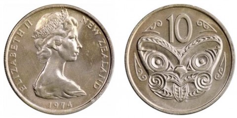 Đồng xu New Zealand 10 Cent Nứ Hoàng Elizabeth II 23.62mm
