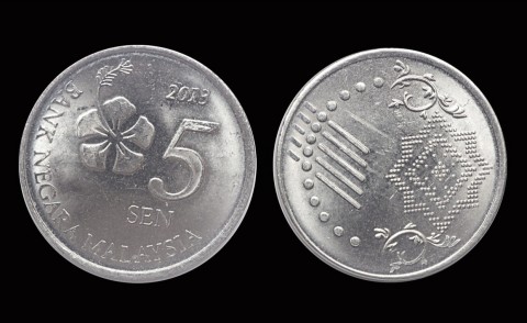 Đồng xu Malaysia 5 Cent  phiên bản mới 17.78mm