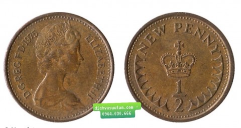 Đồng xu Anh 1/2 Penny Nữ Hoàng Elizabeth 17.14mm