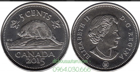 Đồng xu 5 Cent Canada Nữ Hoàng Elizabeth II 21.2mm