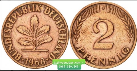 Đồng xu Đông Đức 2 Pfennig 19.25mm