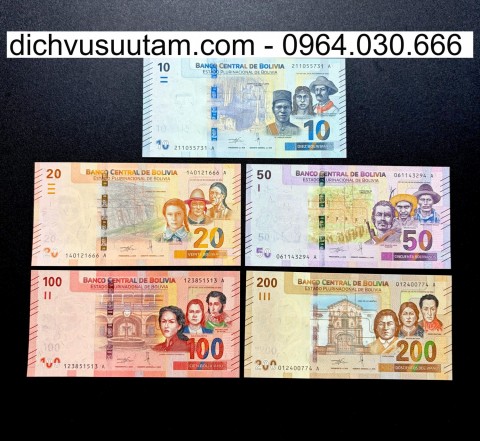 Bộ tiền Bolivia 5 mệnh giá lưu hành khác nhau sưu tầm
